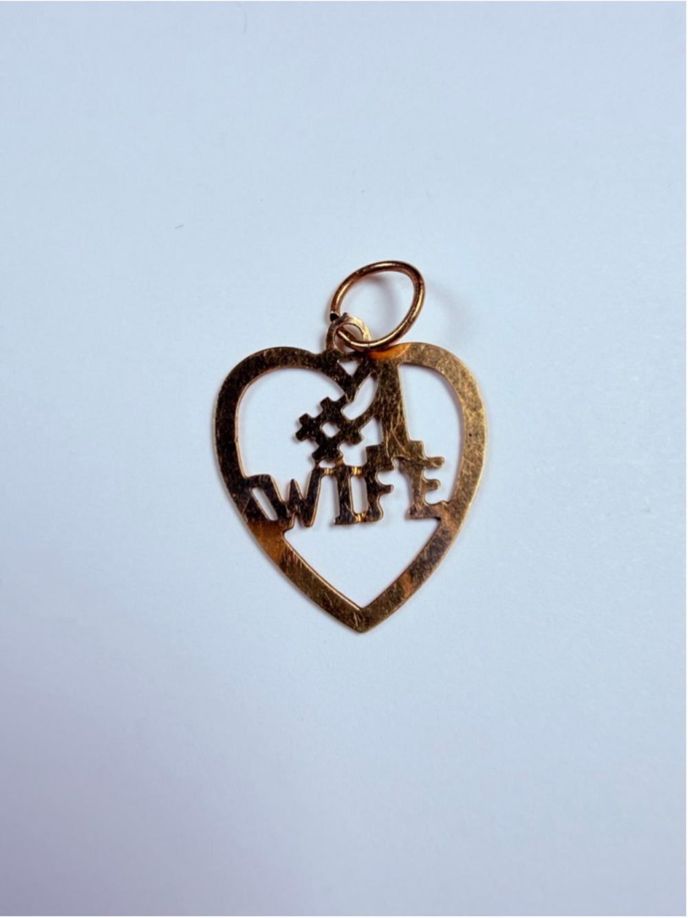 14K Solid Yellow Gold #1 Wife Heart Cutout Necklace Charm Pendant